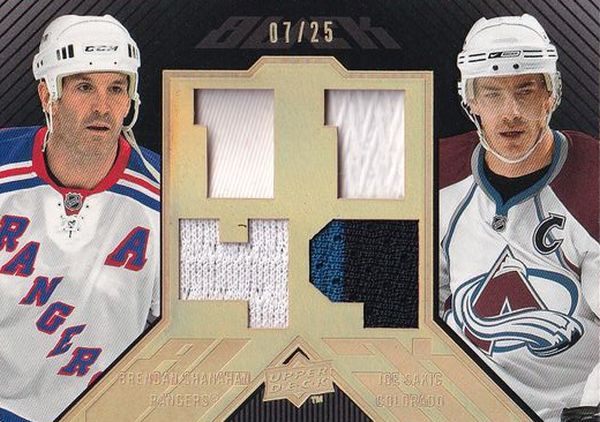 jersey patch karta SHANAHAN/SAKIC 08-09 UD Black Dual Jersey Gold /25